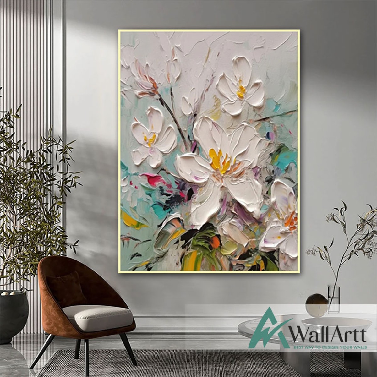 Flowers with Colorful Leaves 3d Heavy Textured Partial Oil Painting